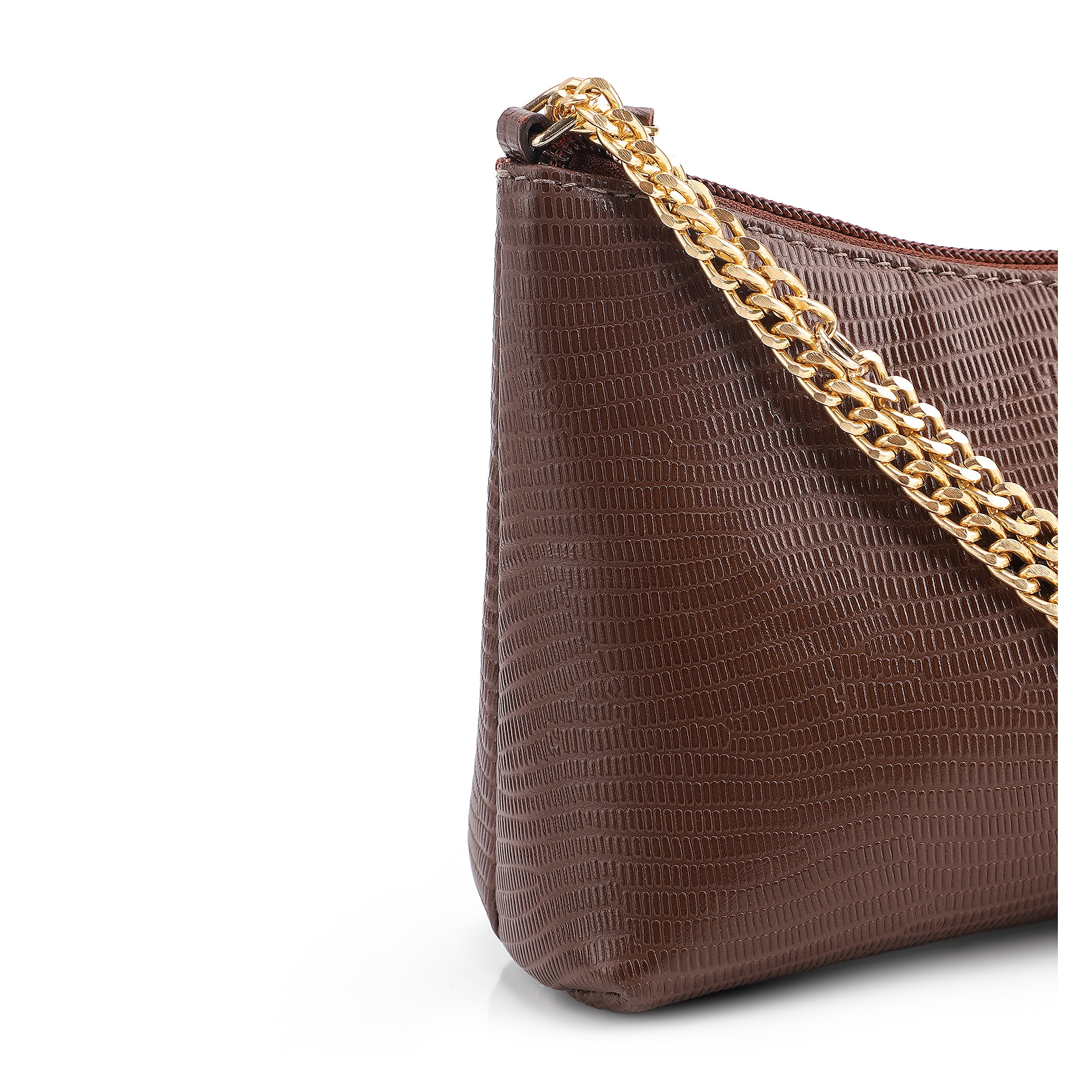 Bolsa De Ombro Correntes Couro Lezard Marrom