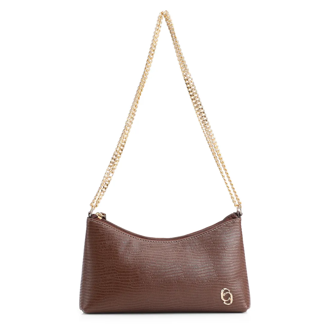 Bolsa De Ombro Correntes Couro Lezard Marrom