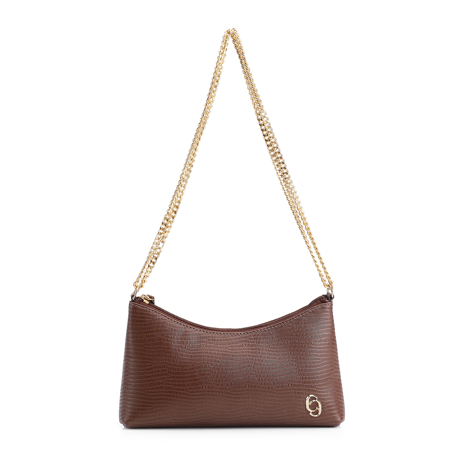 Bolsa De Ombro Correntes Couro Lezard Marrom