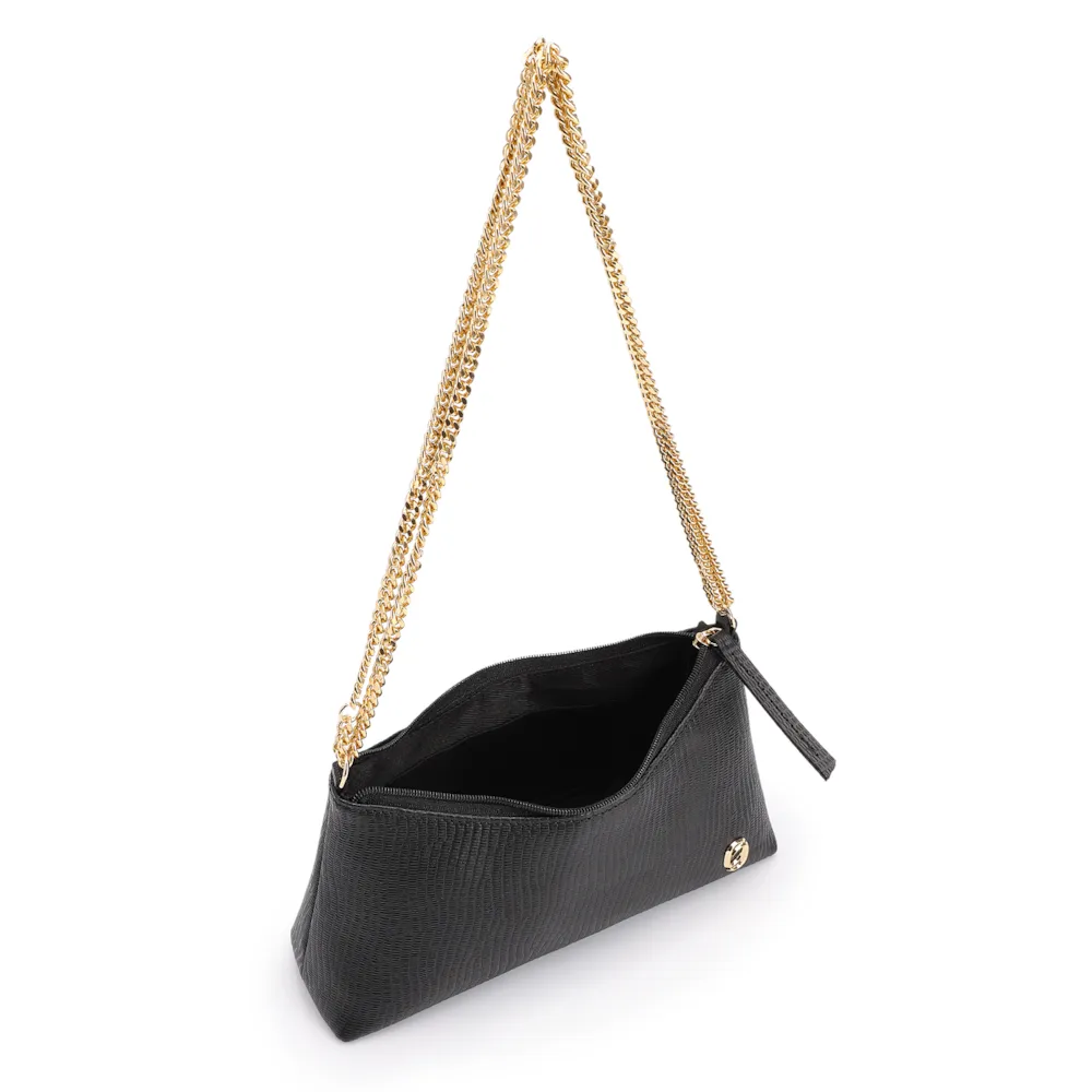 Bolsa De Ombro Correntes Couro Lezard Preto - imagem 4