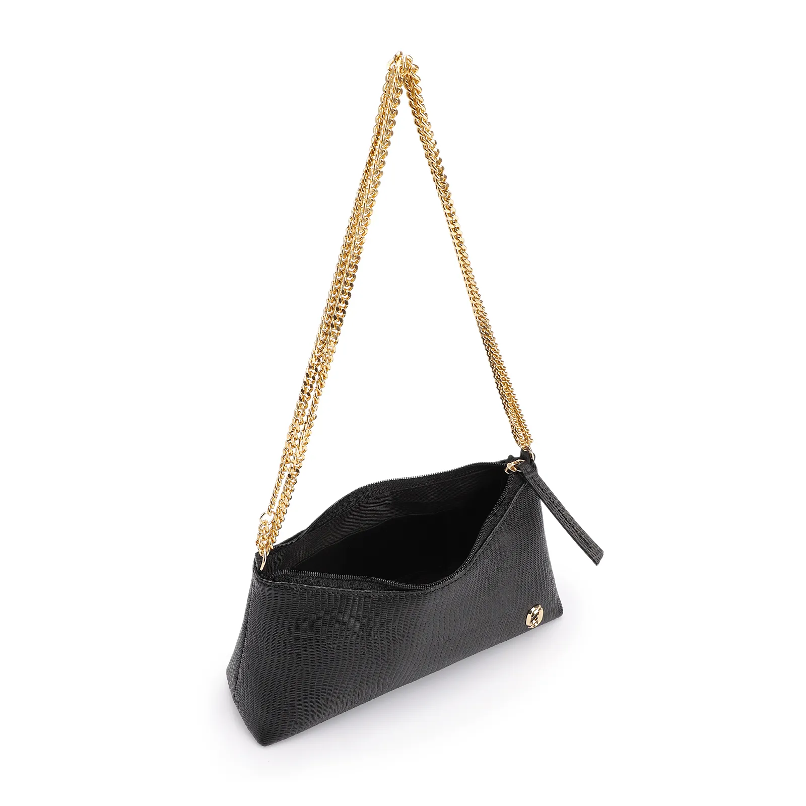 Bolsa De Ombro Correntes Couro Lezard Preto