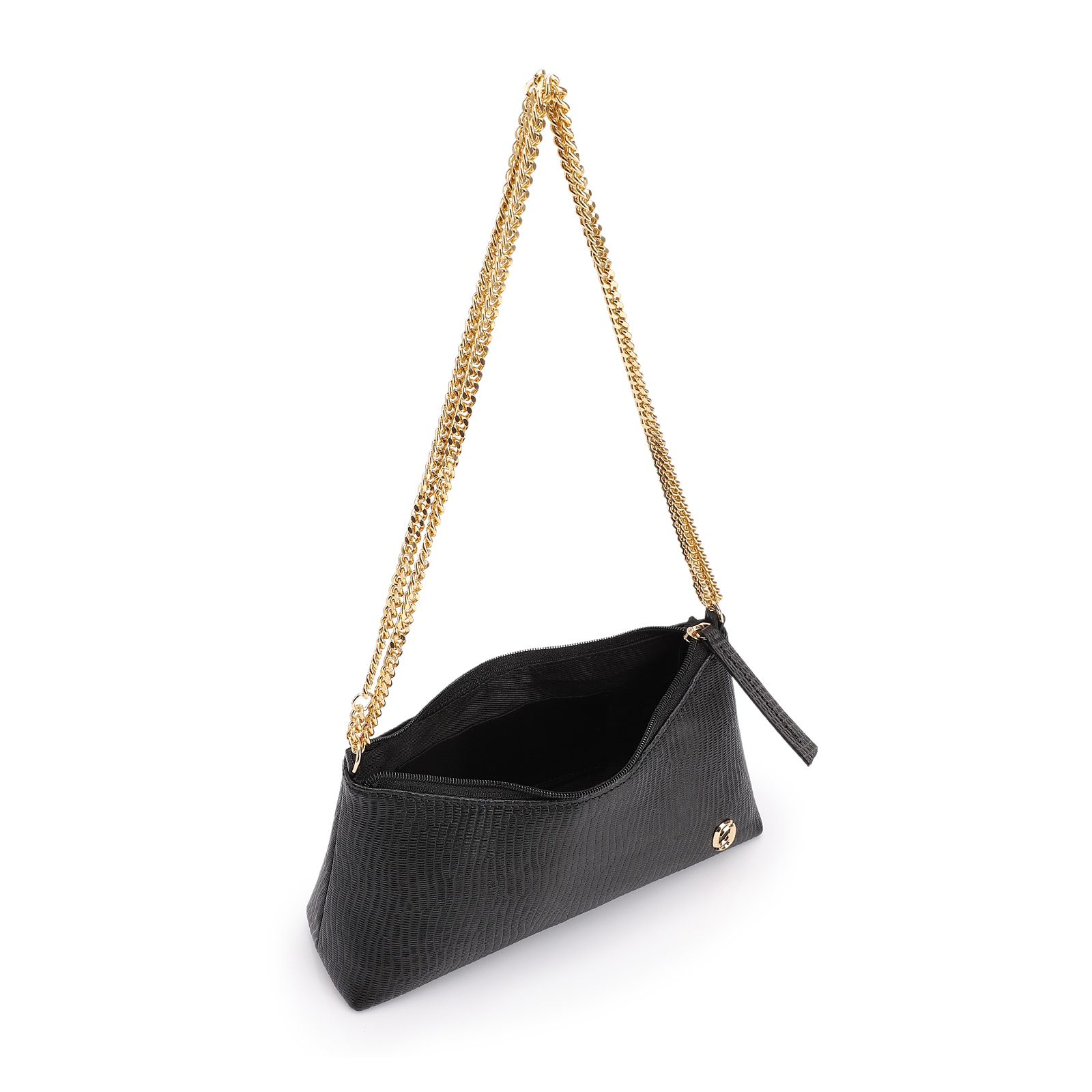 Bolsa De Ombro Correntes Couro Lezard Preto