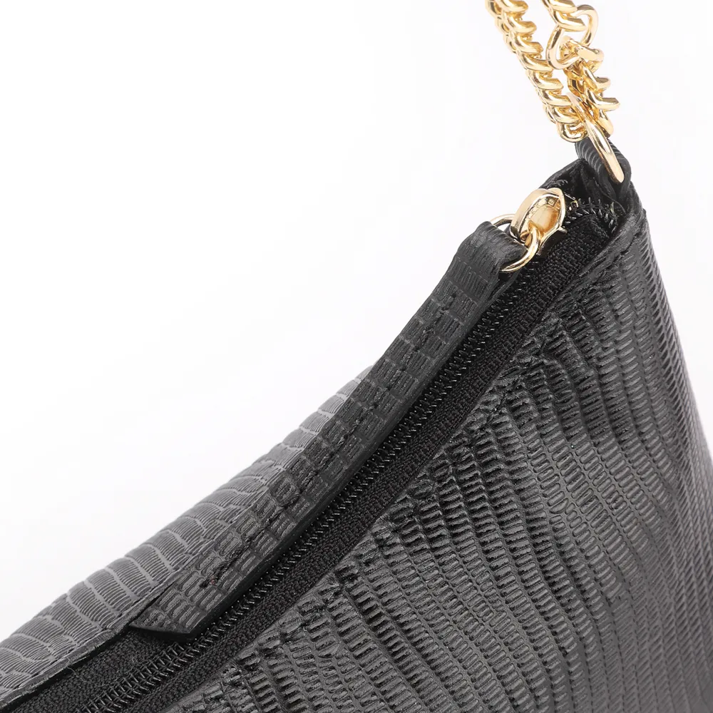 Bolsa De Ombro Correntes Couro Lezard Preto - imagem 5