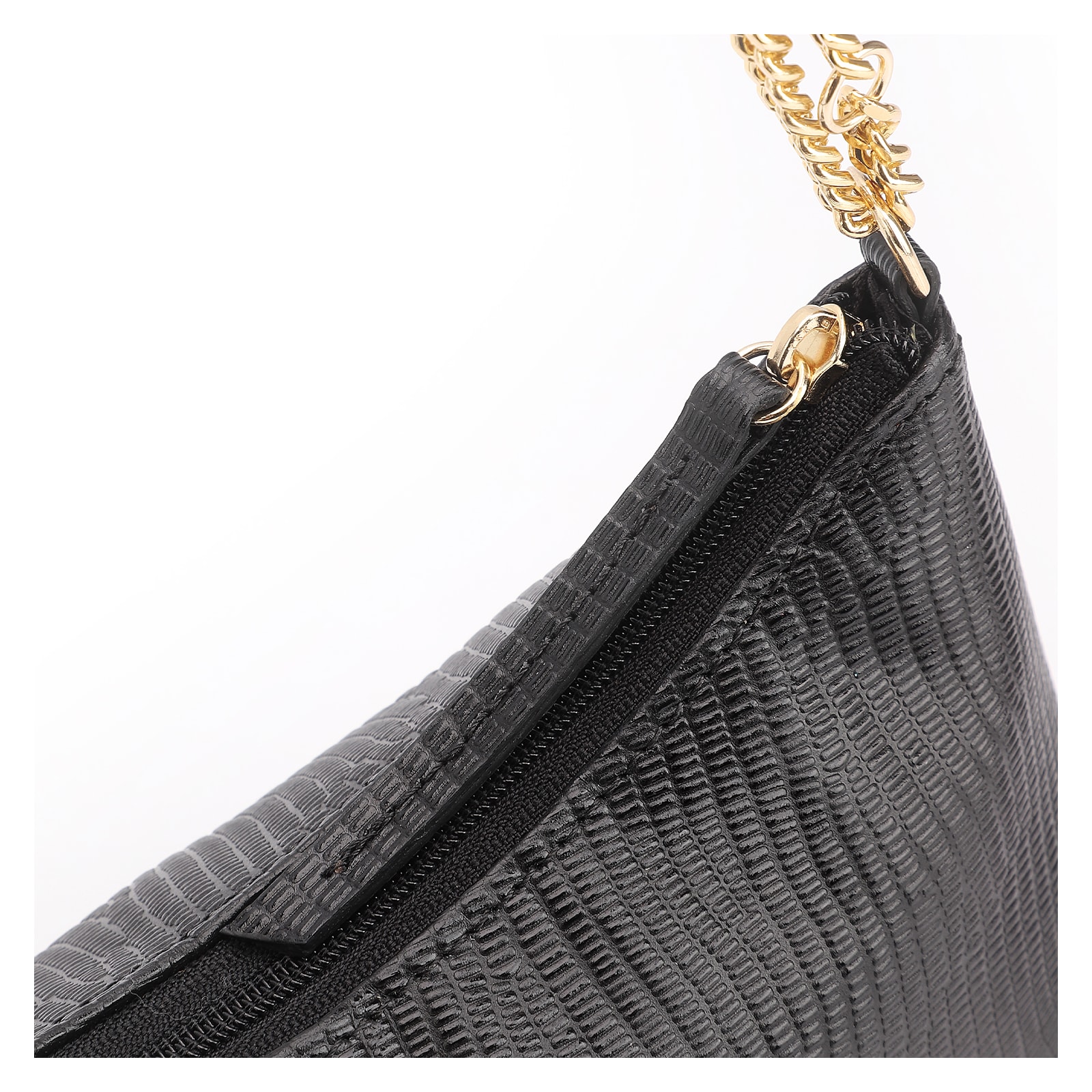 Bolsa De Ombro Correntes Couro Lezard Preto