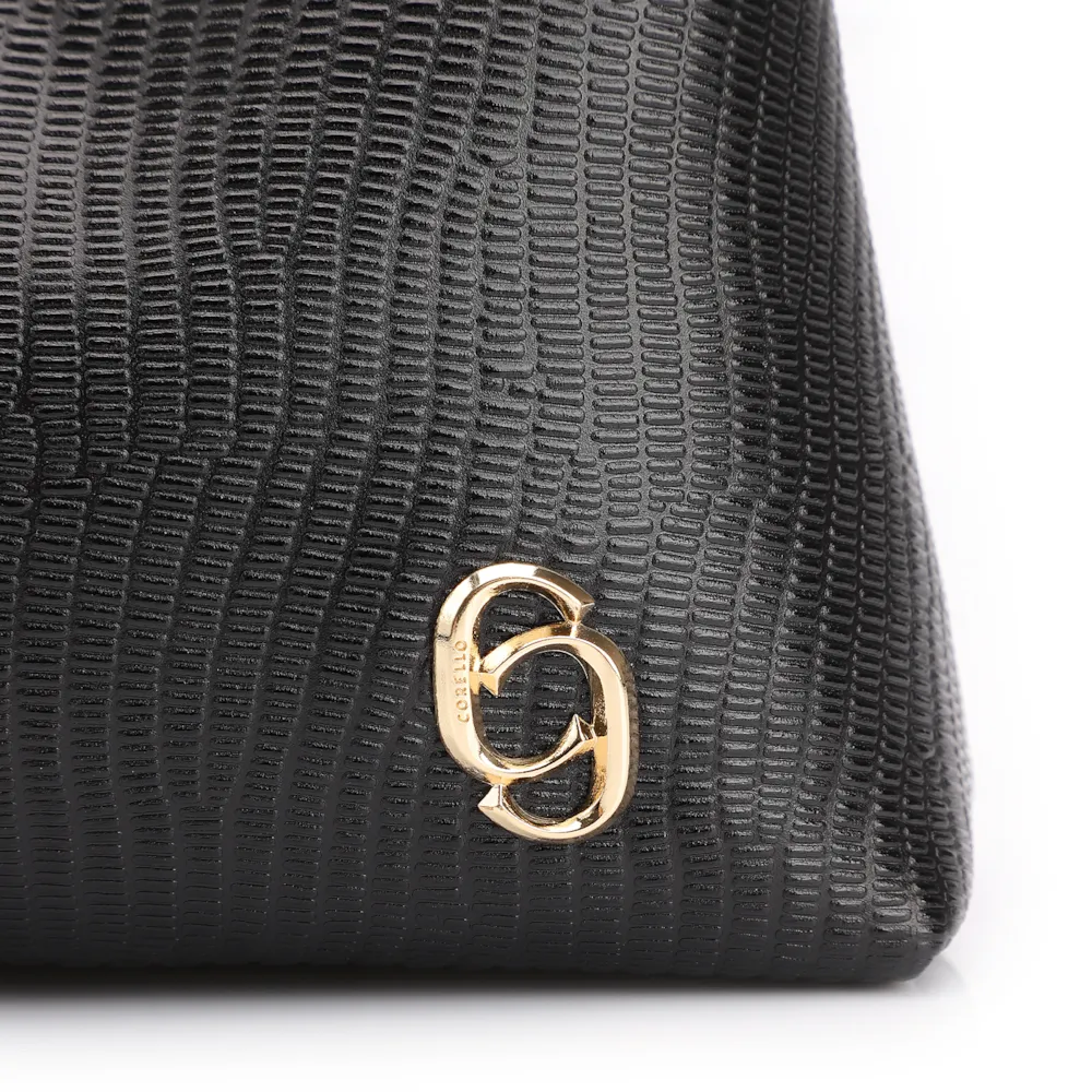 Bolsa De Ombro Correntes Couro Lezard Preto - imagem 6