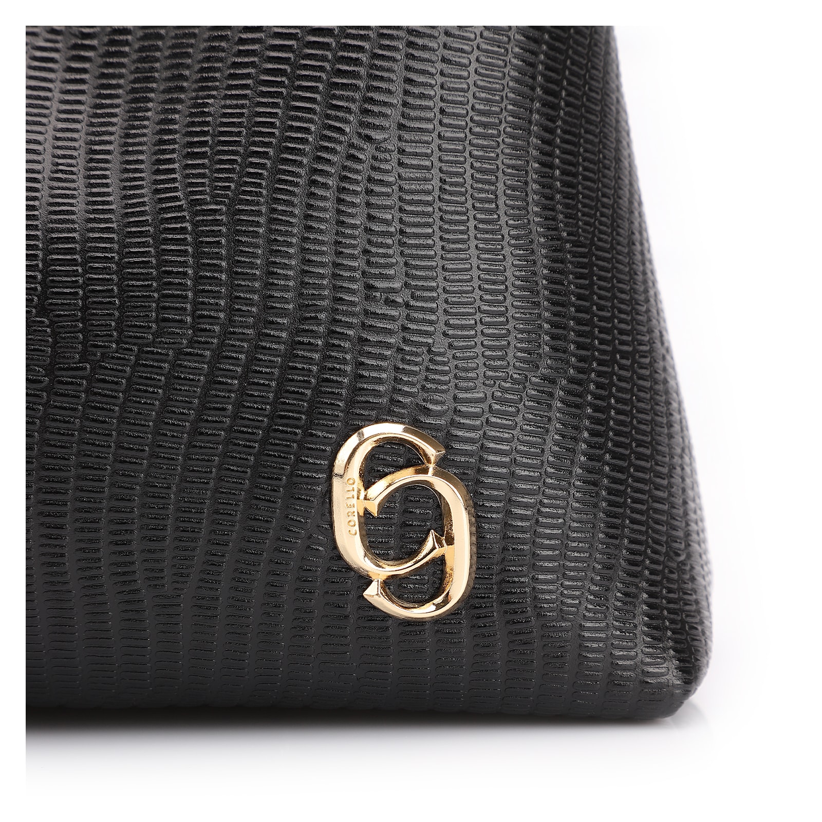 Bolsa De Ombro Correntes Couro Lezard Preto