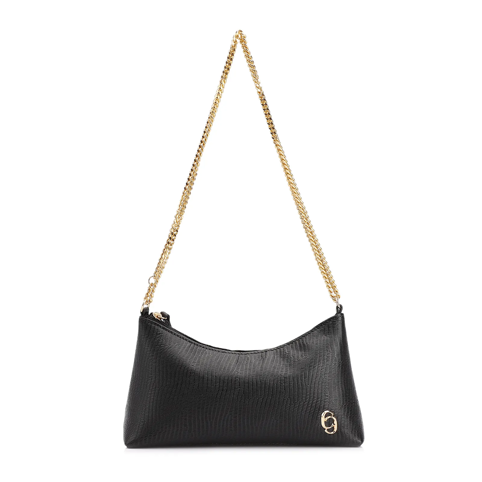 Bolsa De Ombro Correntes Couro Lezard Preto