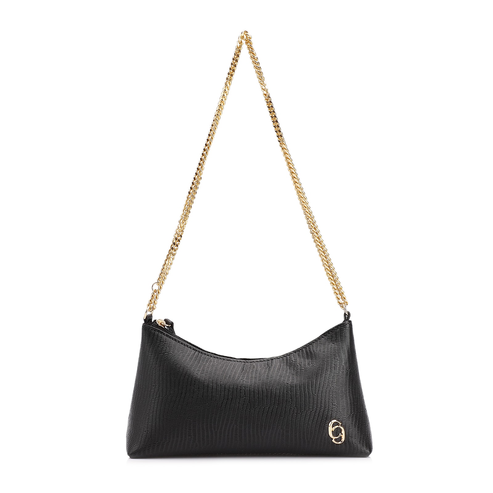 Bolsa De Ombro Correntes Couro Lezard Preto