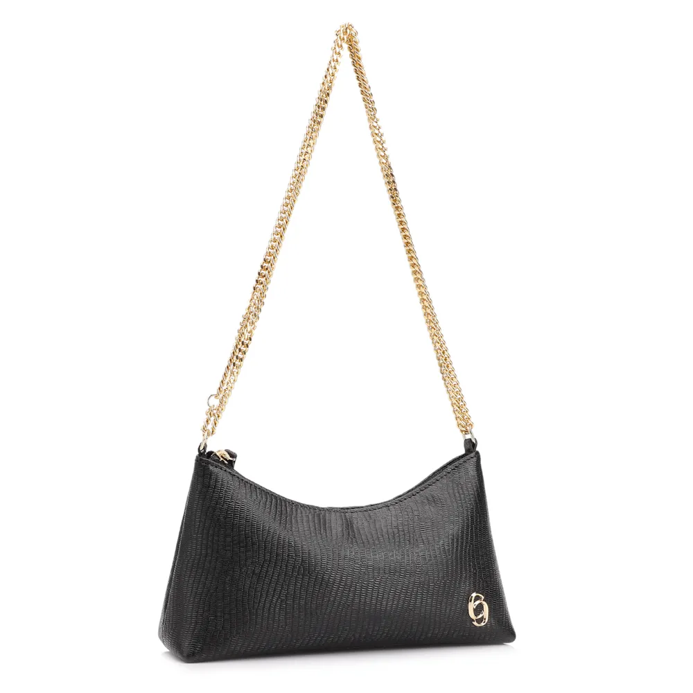 Bolsa De Ombro Correntes Couro Lezard Preto - imagem 2