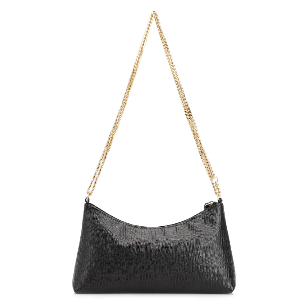 Bolsa De Ombro Correntes Couro Lezard Preto - imagem 3