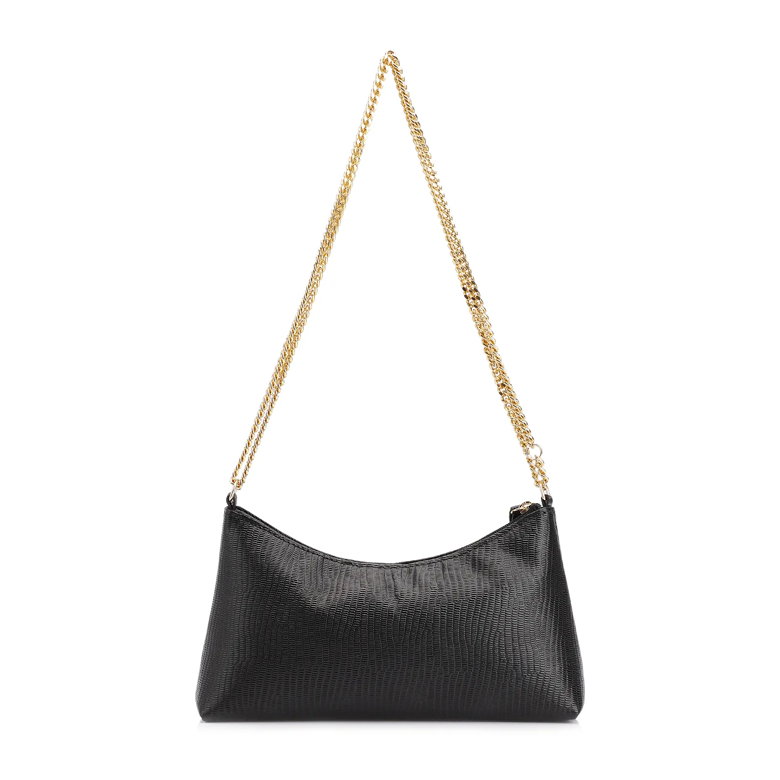 Bolsa De Ombro Correntes Couro Lezard Preto