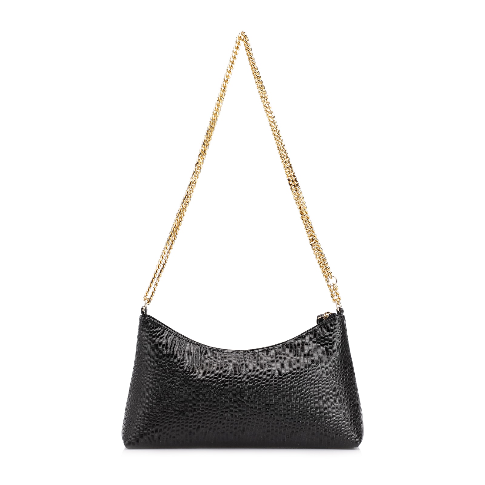 Bolsa De Ombro Correntes Couro Lezard Preto