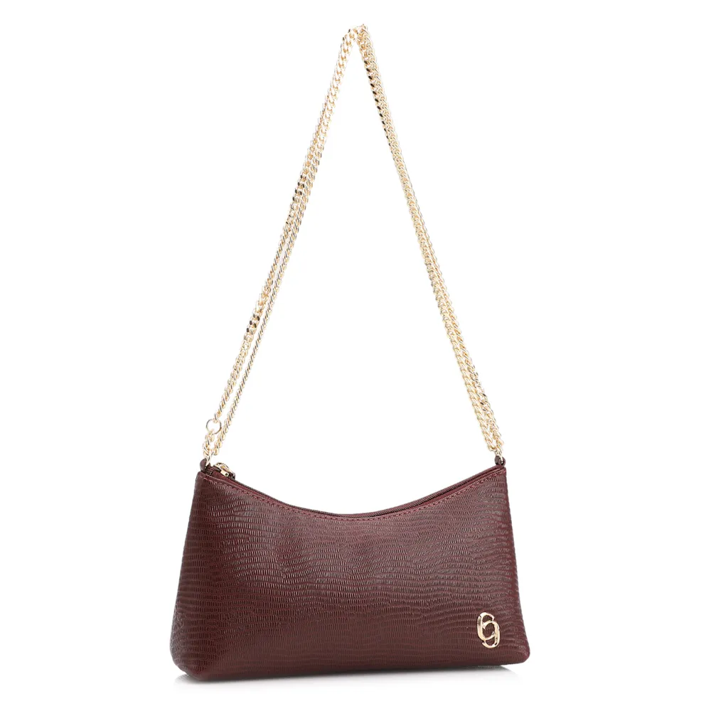 Bolsa De Ombro Correntes Couro Lezard Vinho - imagem 3