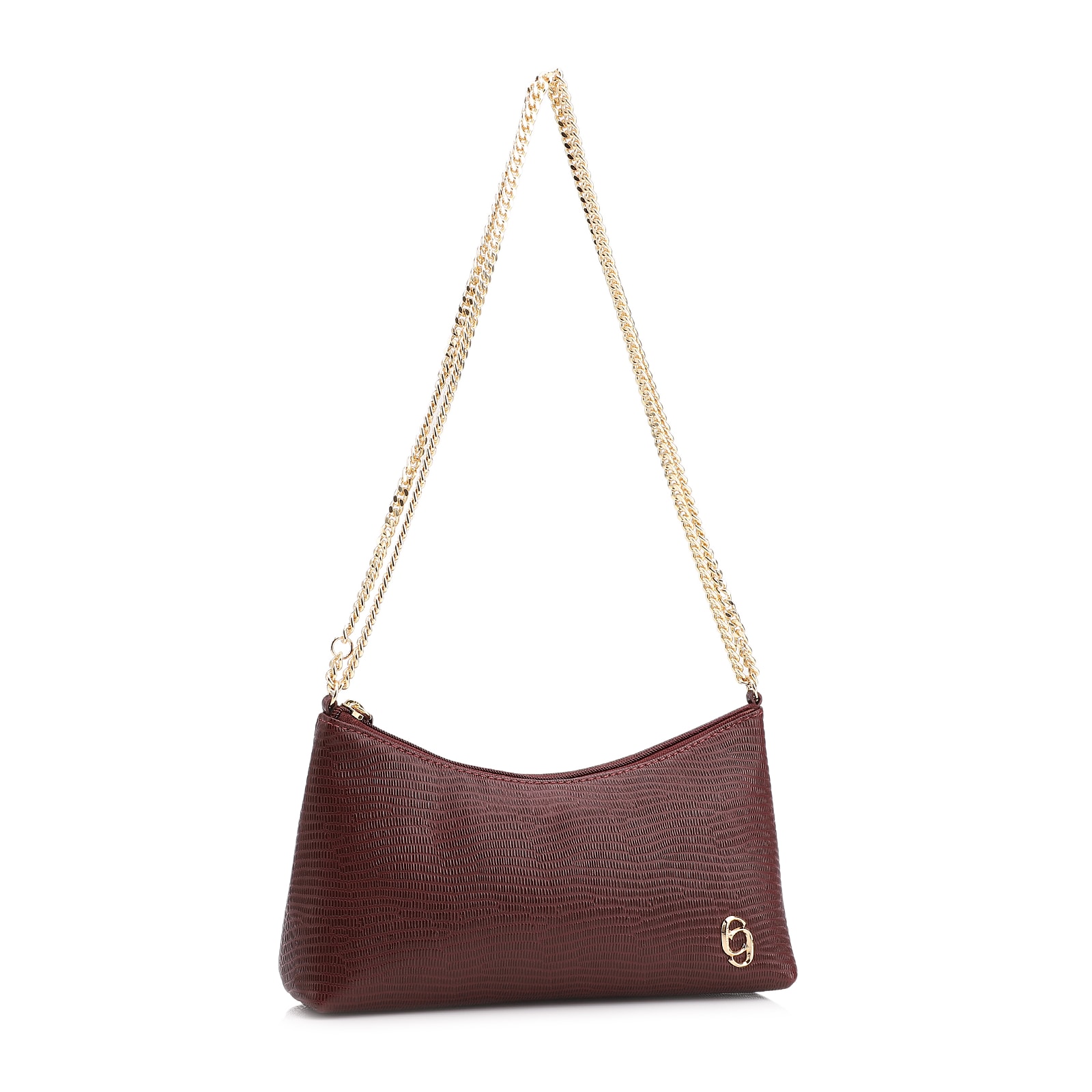 Bolsa De Ombro Correntes Couro Lezard Vinho
