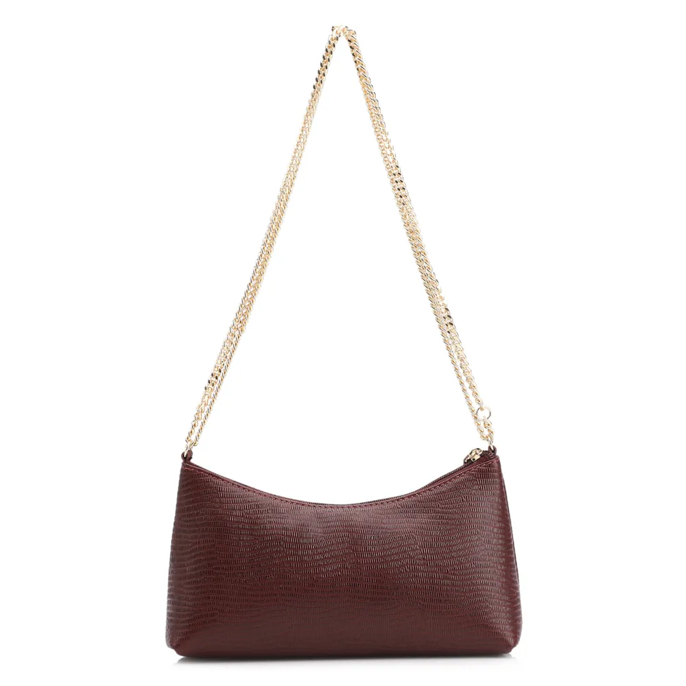 Bolsa De Ombro Correntes Couro Lezard Vinho - imagem 4