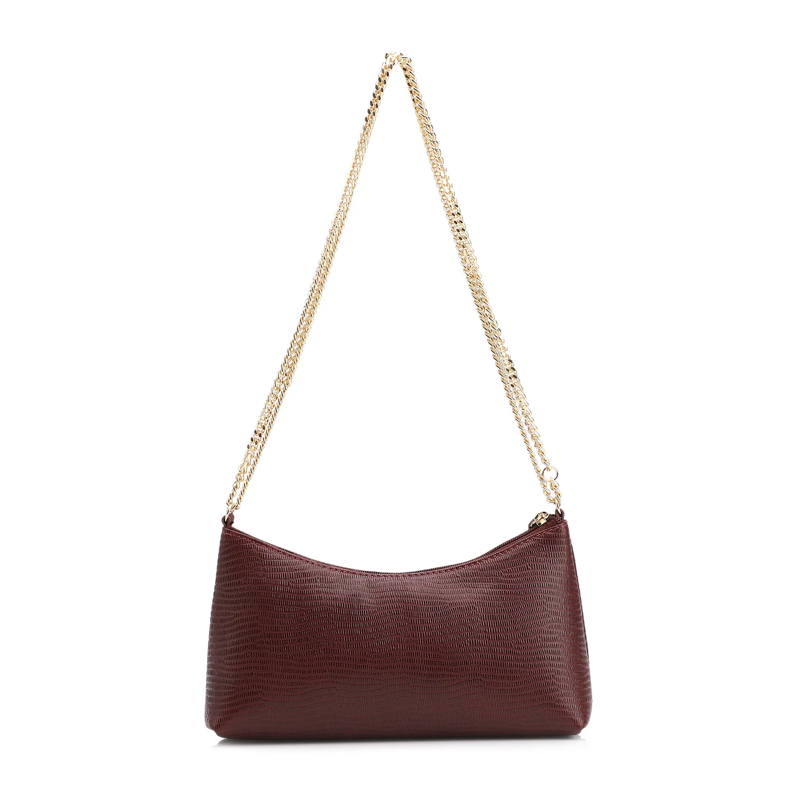 Bolsa De Ombro Correntes Couro Lezard Vinho