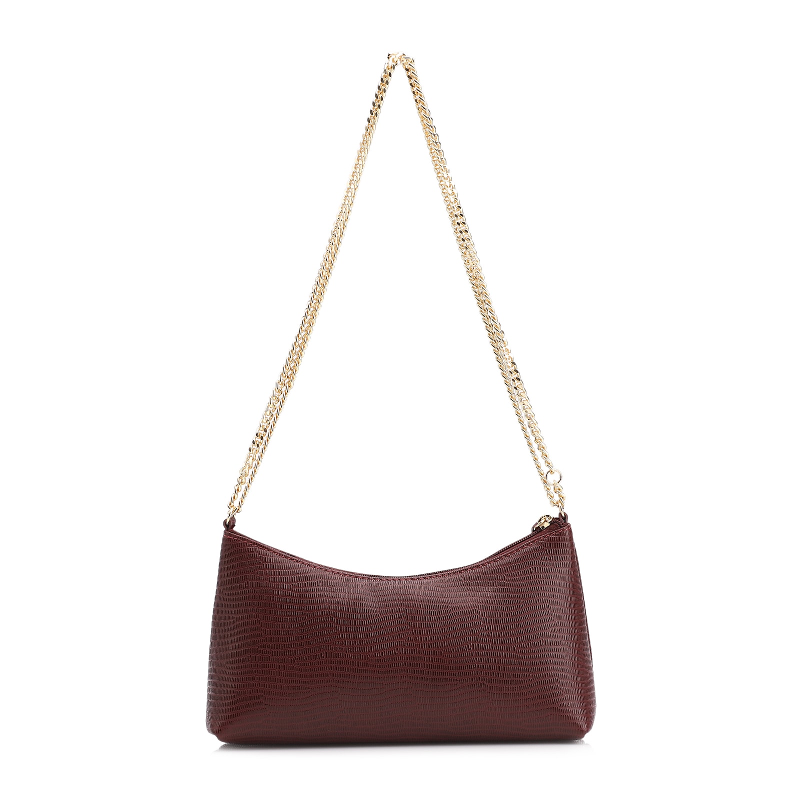 Bolsa De Ombro Correntes Couro Lezard Vinho
