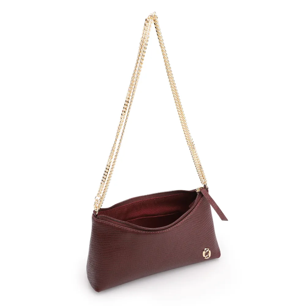 Bolsa De Ombro Correntes Couro Lezard Vinho - imagem 5