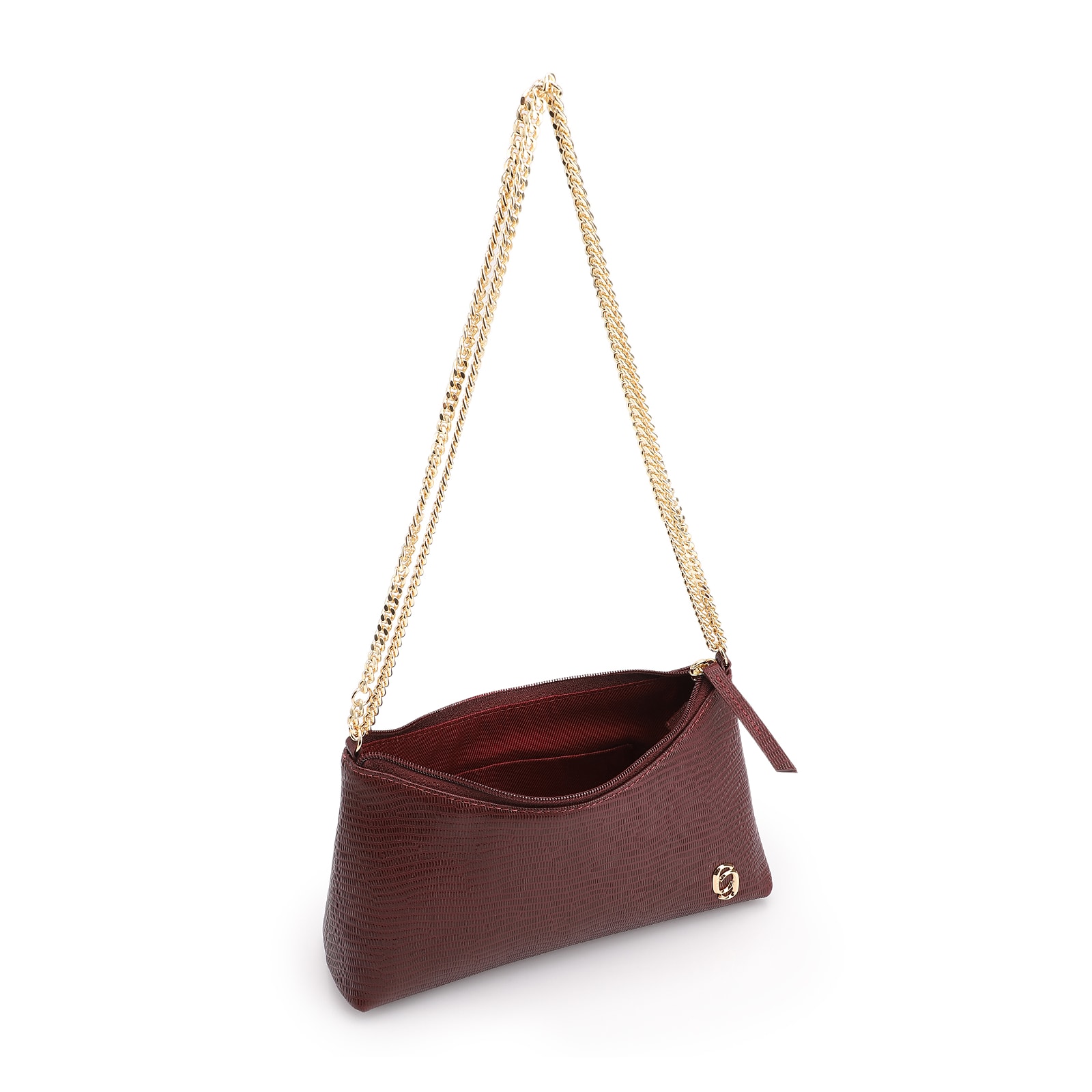 Bolsa De Ombro Correntes Couro Lezard Vinho