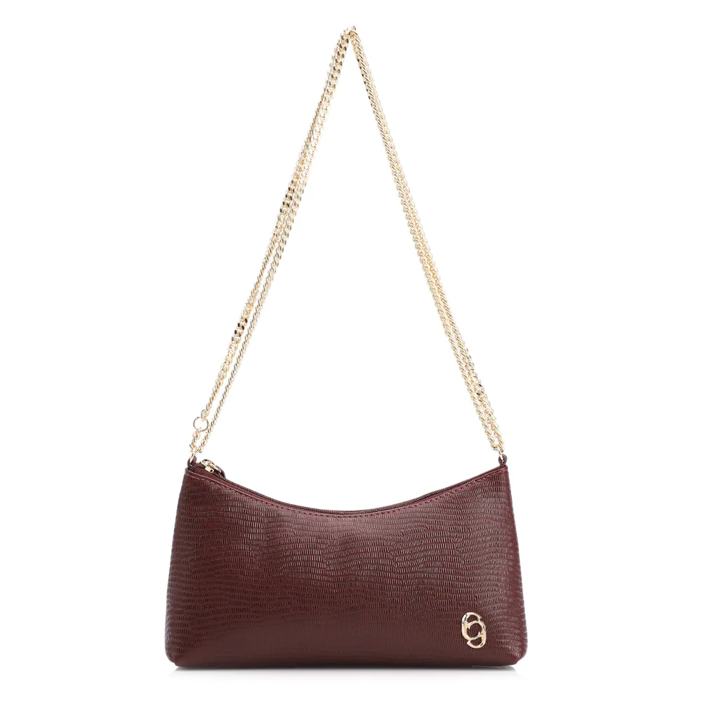 Bolsa De Ombro Correntes Couro Lezard Vinho