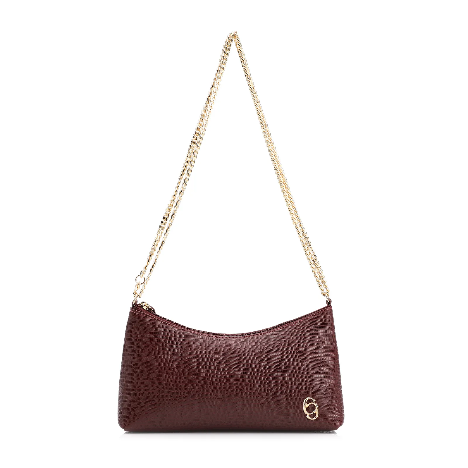 Bolsa De Ombro Correntes Couro Lezard Vinho