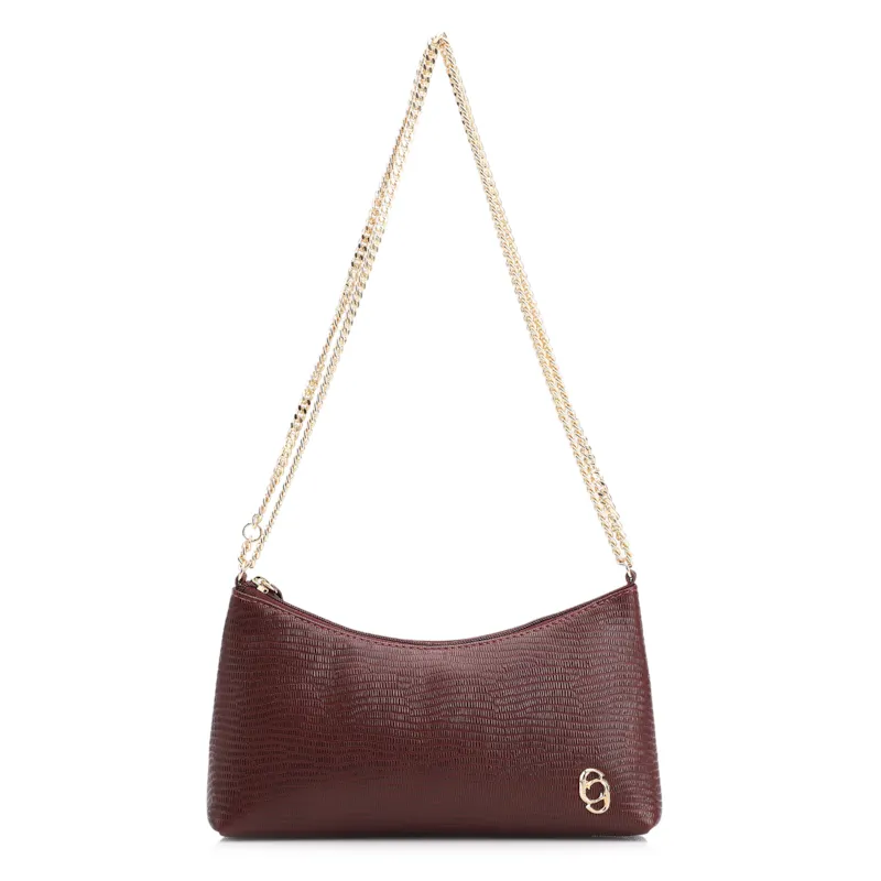 Bolsa De Ombro Correntes Couro Lezard Vinho