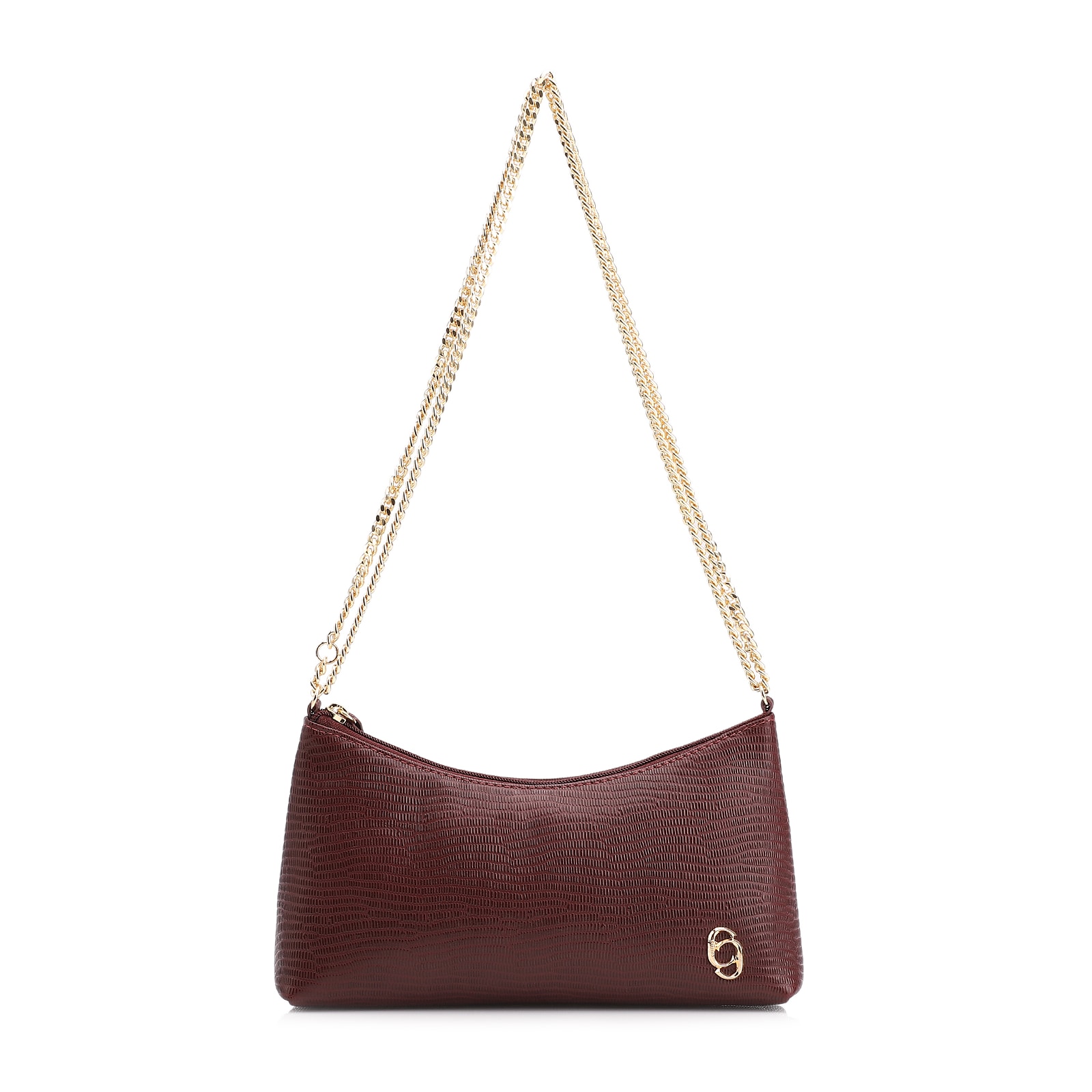 Bolsa De Ombro Correntes Couro Lezard Vinho