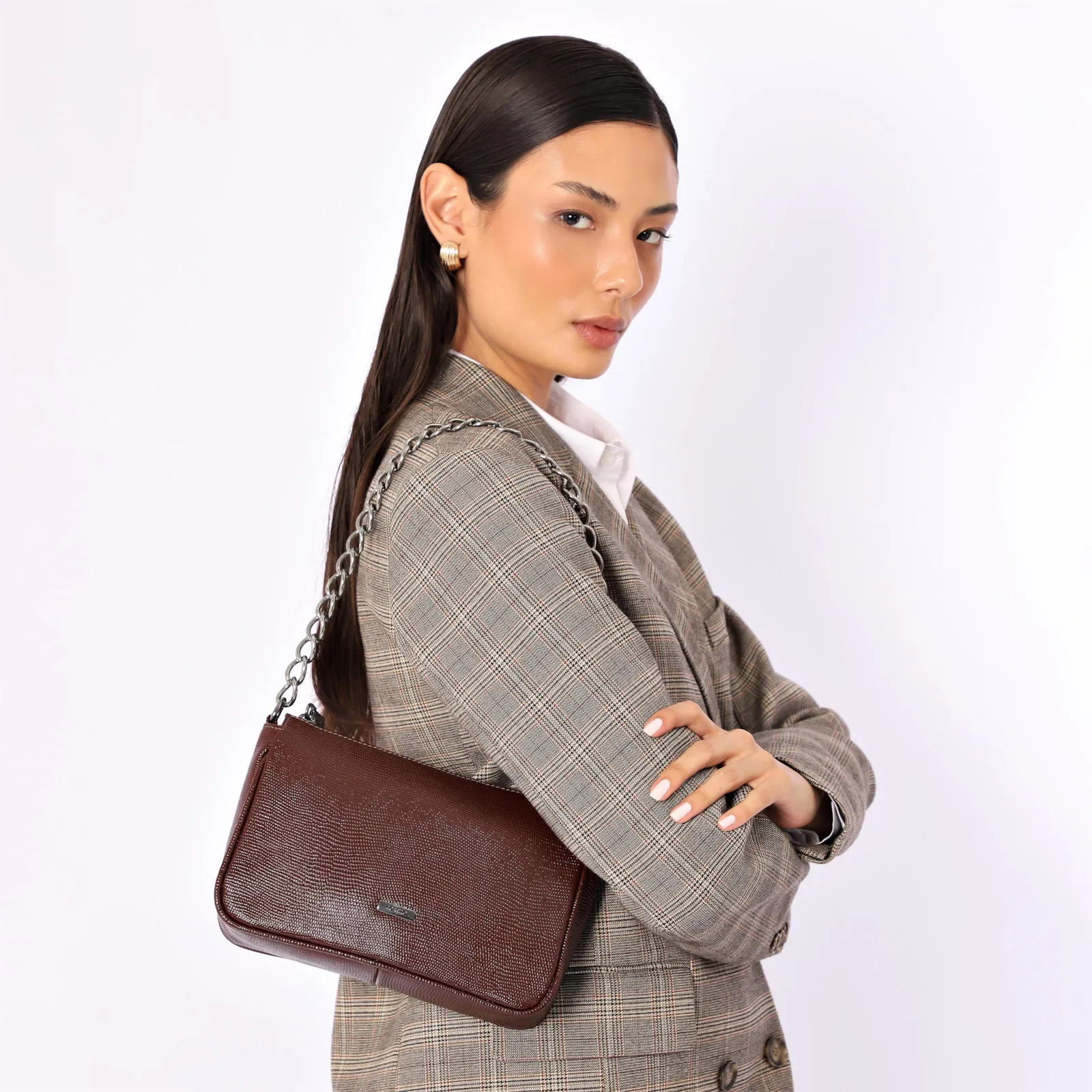Bolsa De Ombro Correntes Pequena Alt Lezard Marrom Correntes