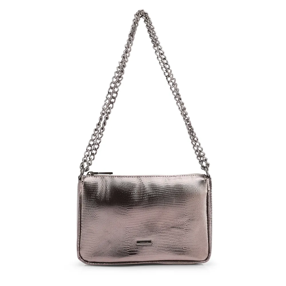 Bolsa De Ombro Correntes Pequena Alt Lezard Prata Correntes