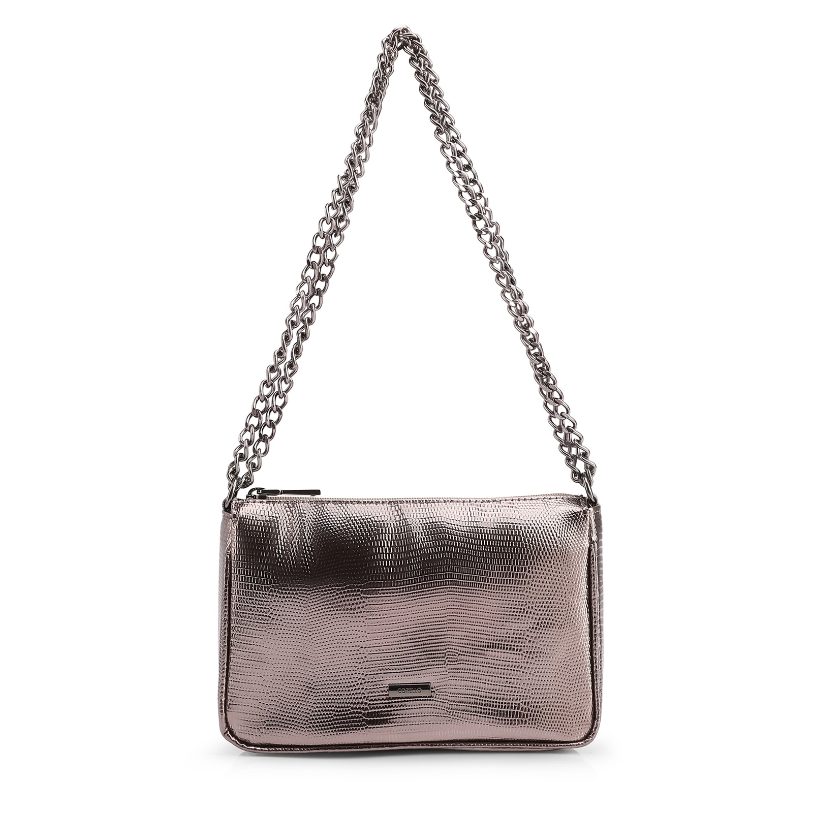 Bolsa De Ombro Correntes Pequena Alt Lezard Prata Correntes