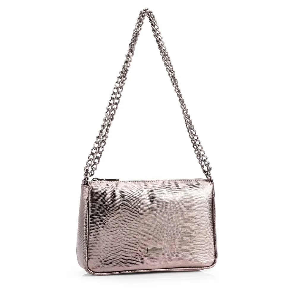 Bolsa De Ombro Correntes Pequena Alt Lezard Prata Correntes - imagem 2