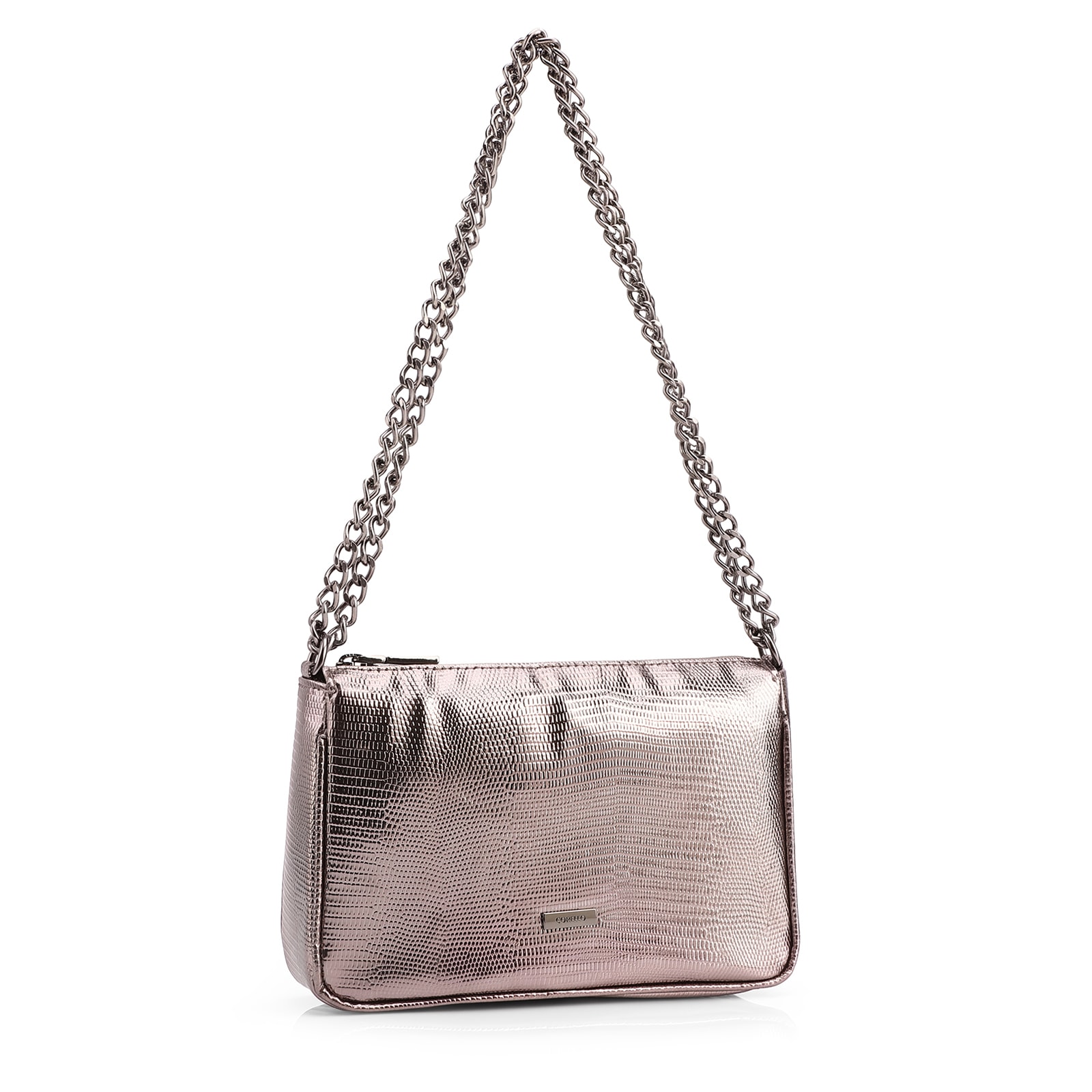 Bolsa De Ombro Correntes Pequena Alt Lezard Prata Correntes