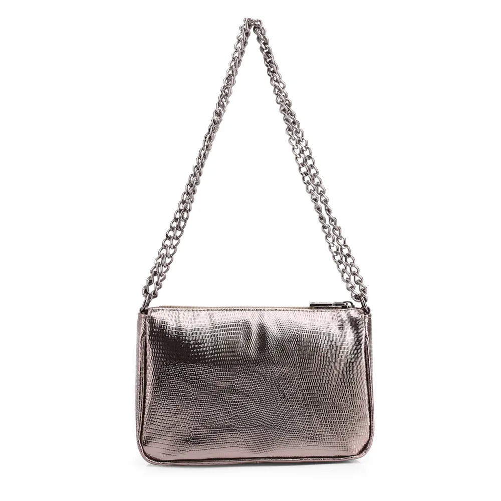 Bolsa De Ombro Correntes Pequena Alt Lezard Prata Correntes - imagem 3