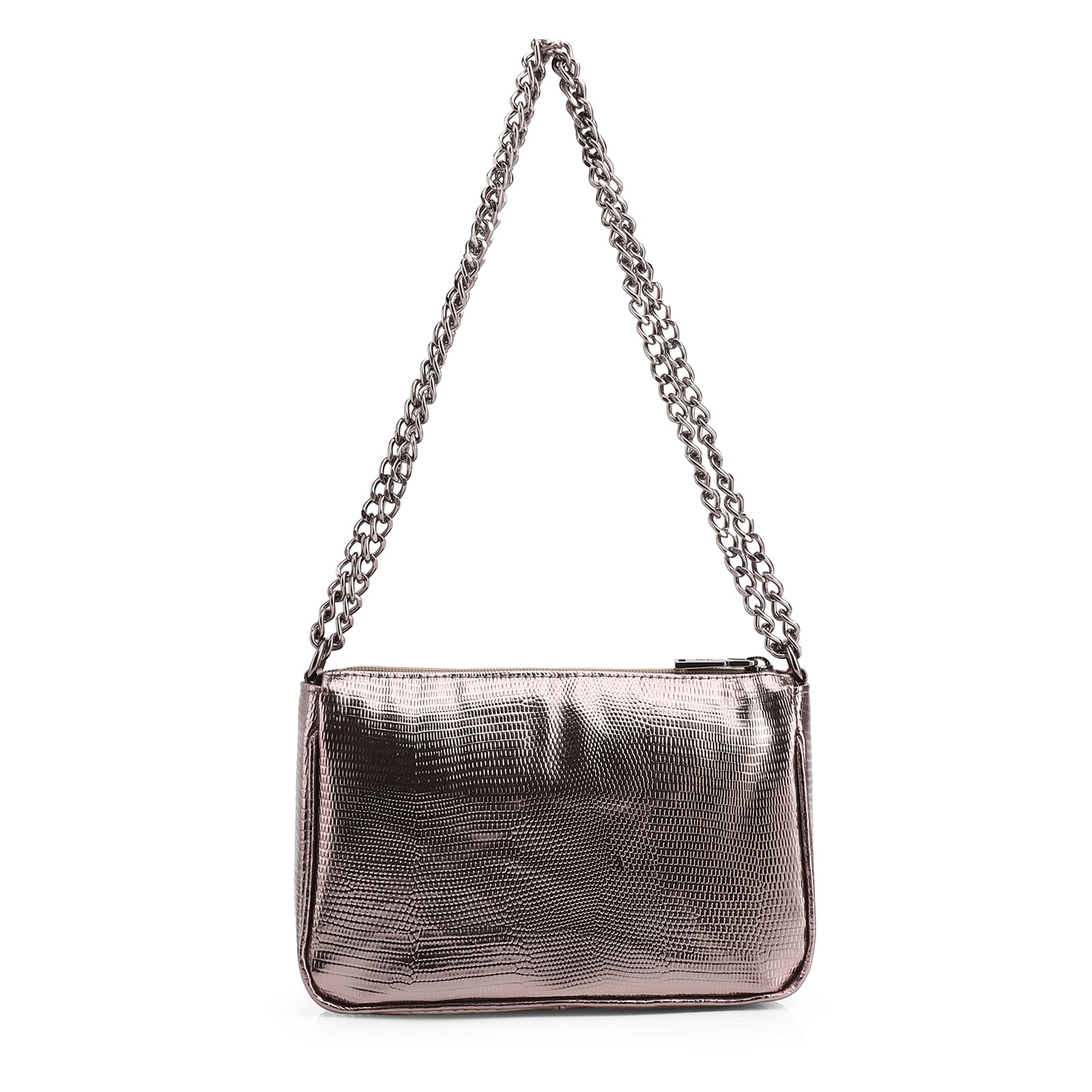 Bolsa De Ombro Correntes Pequena Alt Lezard Prata Correntes