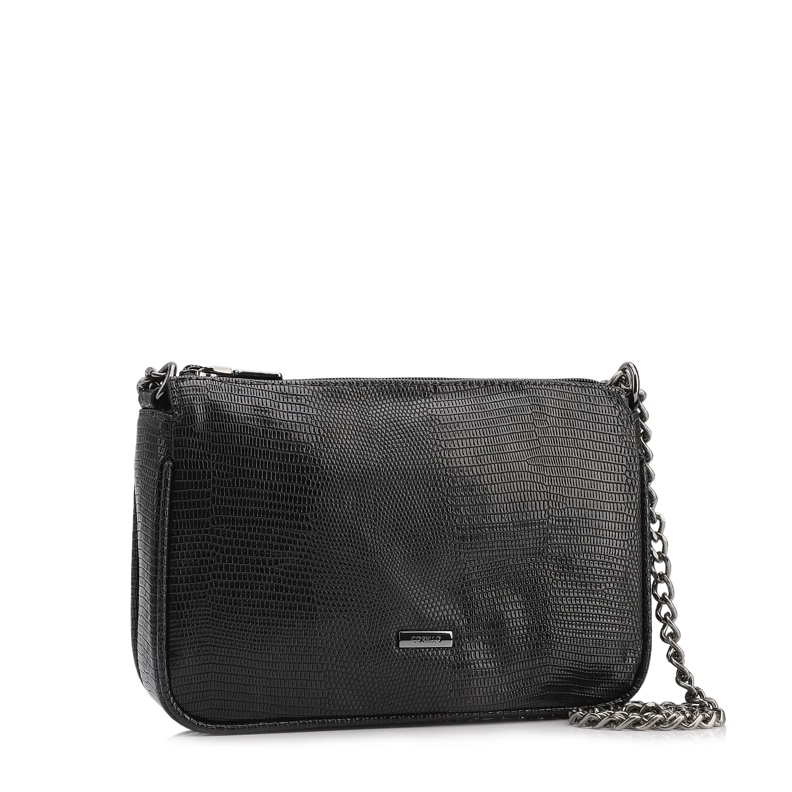 Bolsa De Ombro Correntes Pequena Alt Lezard Preto Correntes