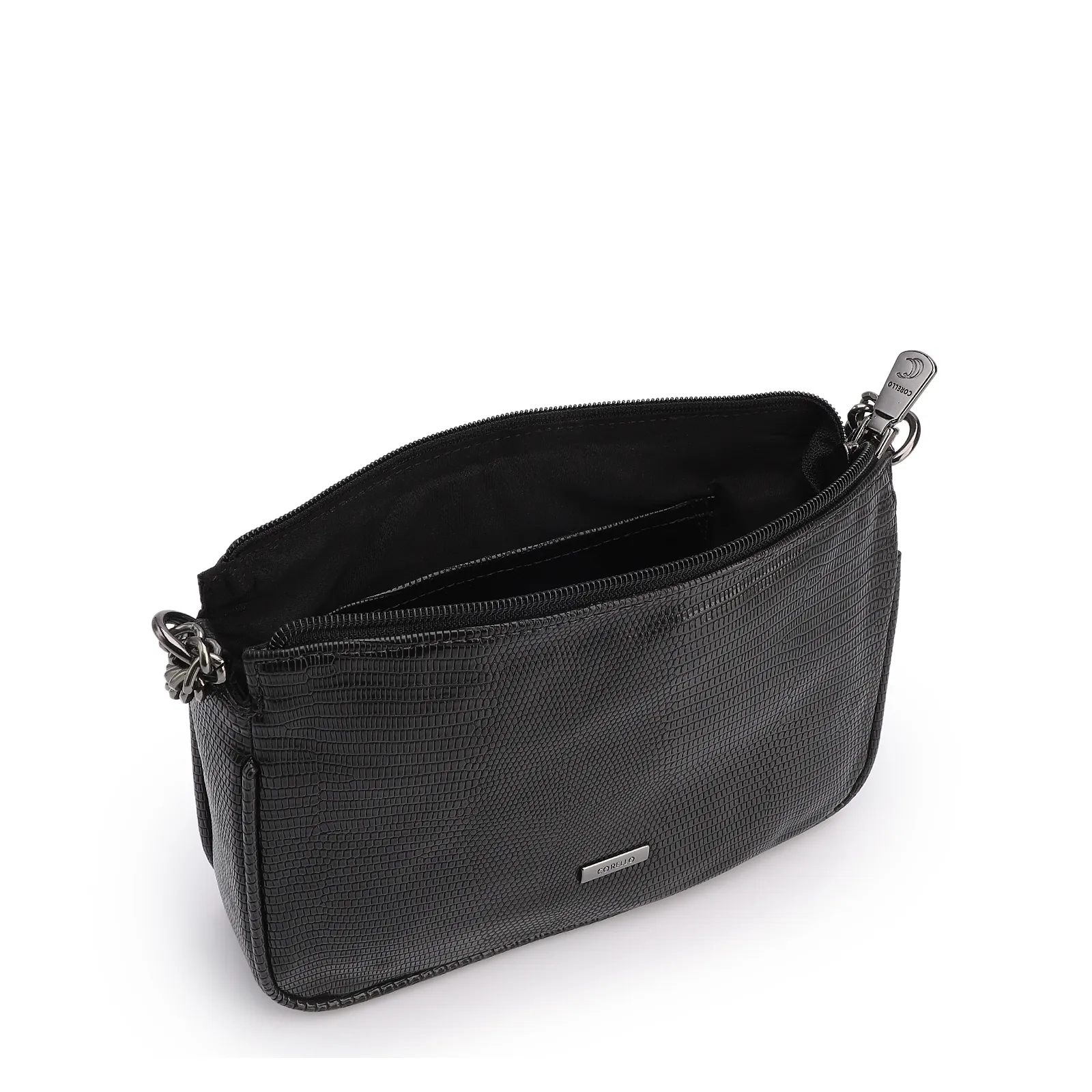Bolsa De Ombro Correntes Pequena Alt Lezard Preto Correntes