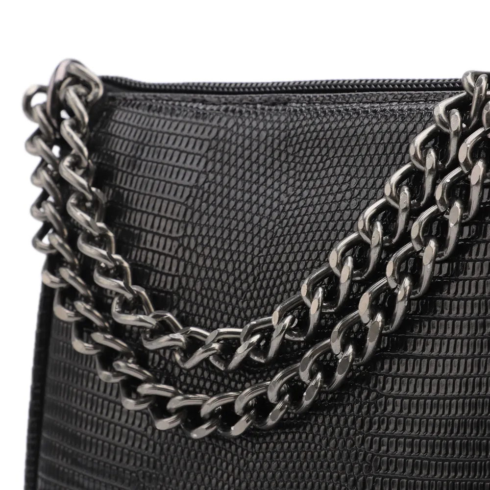 Bolsa De Ombro Correntes Pequena Alt Lezard Preto Correntes - imagem 8