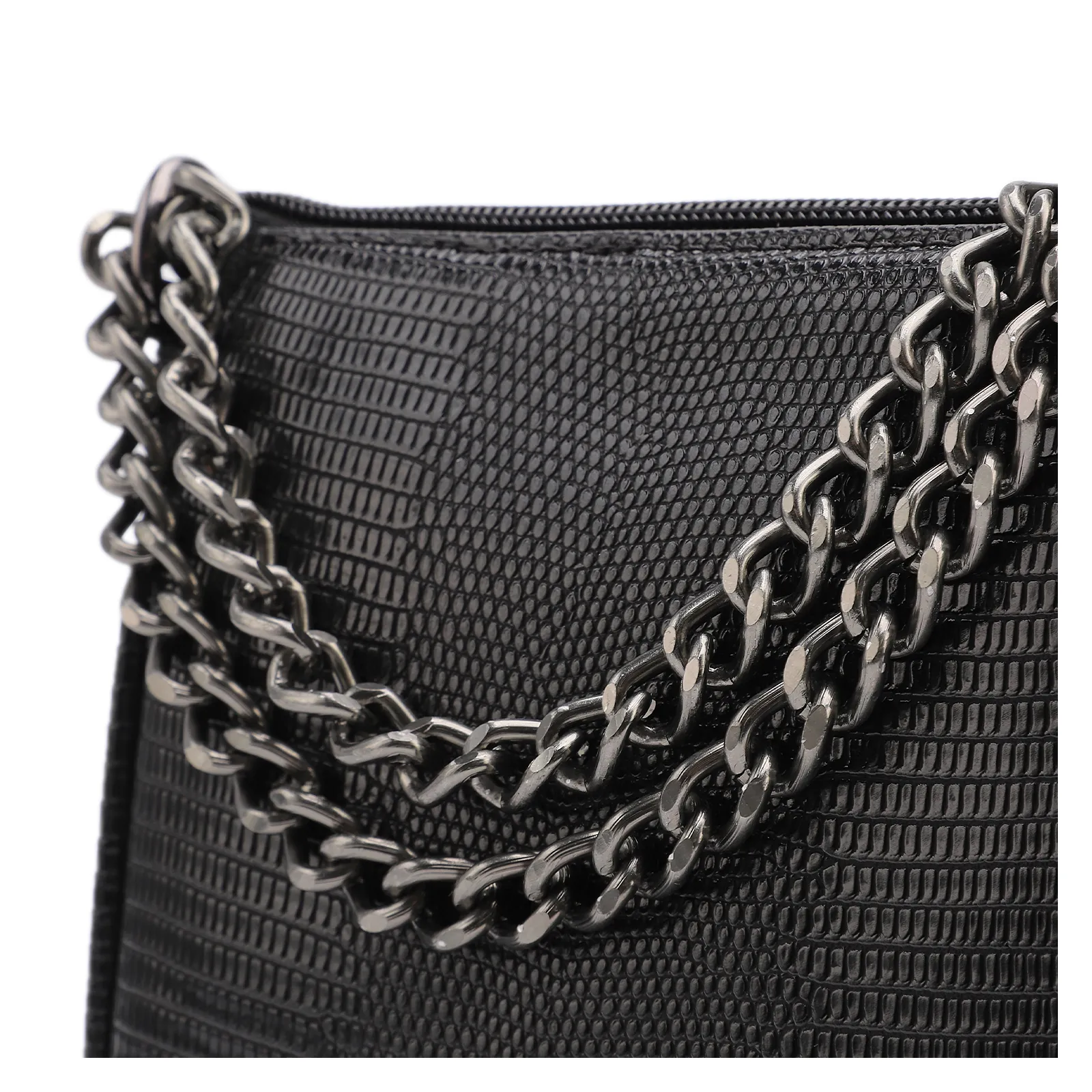 Bolsa De Ombro Correntes Pequena Alt Lezard Preto Correntes