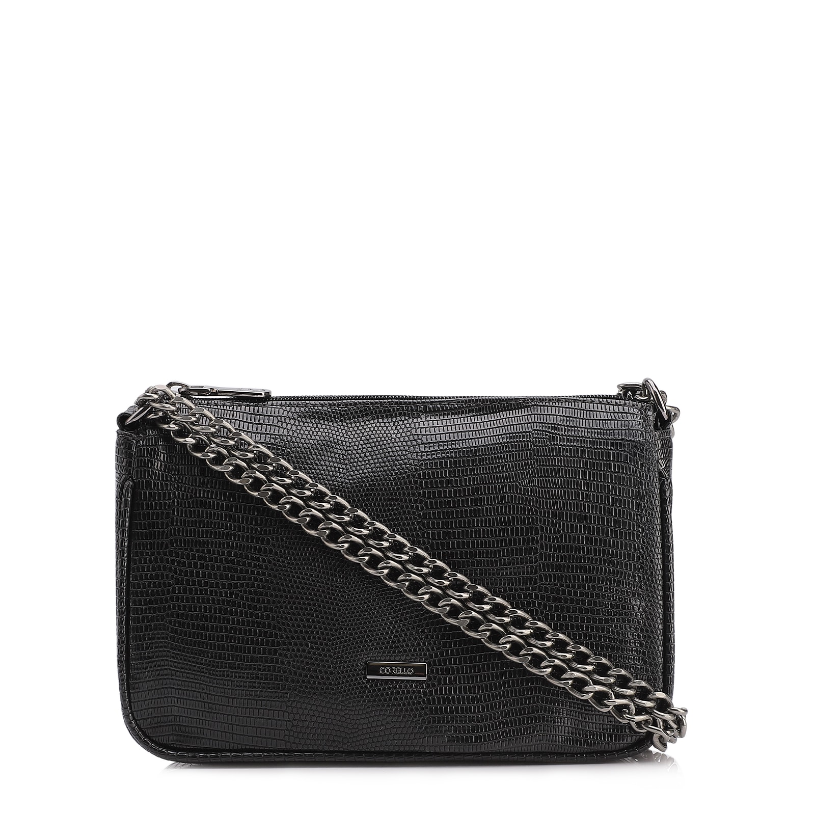 Bolsa De Ombro Correntes Pequena Alt Lezard Preto Correntes
