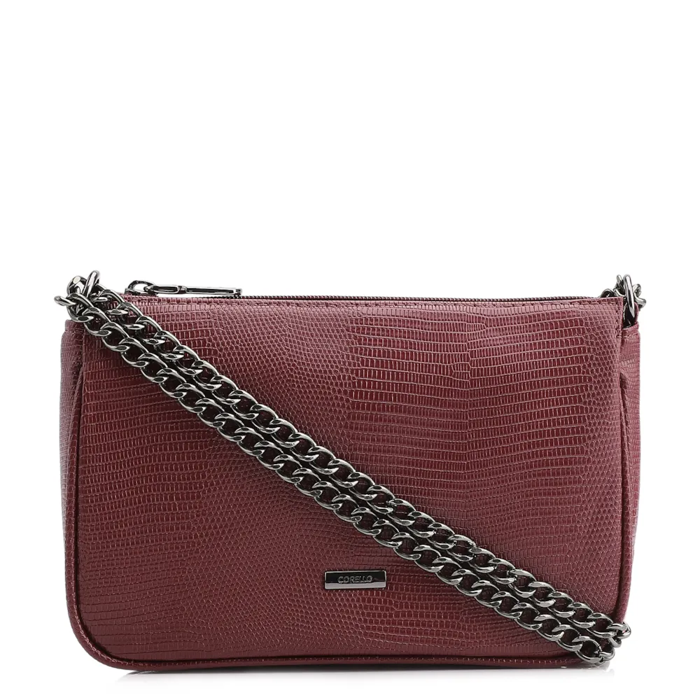 Bolsa De Ombro Correntes Pequena Alt Lezard Vinho Correntes