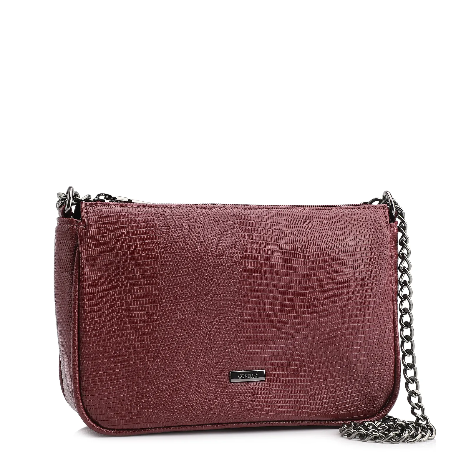 Bolsa De Ombro Correntes Pequena Alt Lezard Vinho Correntes