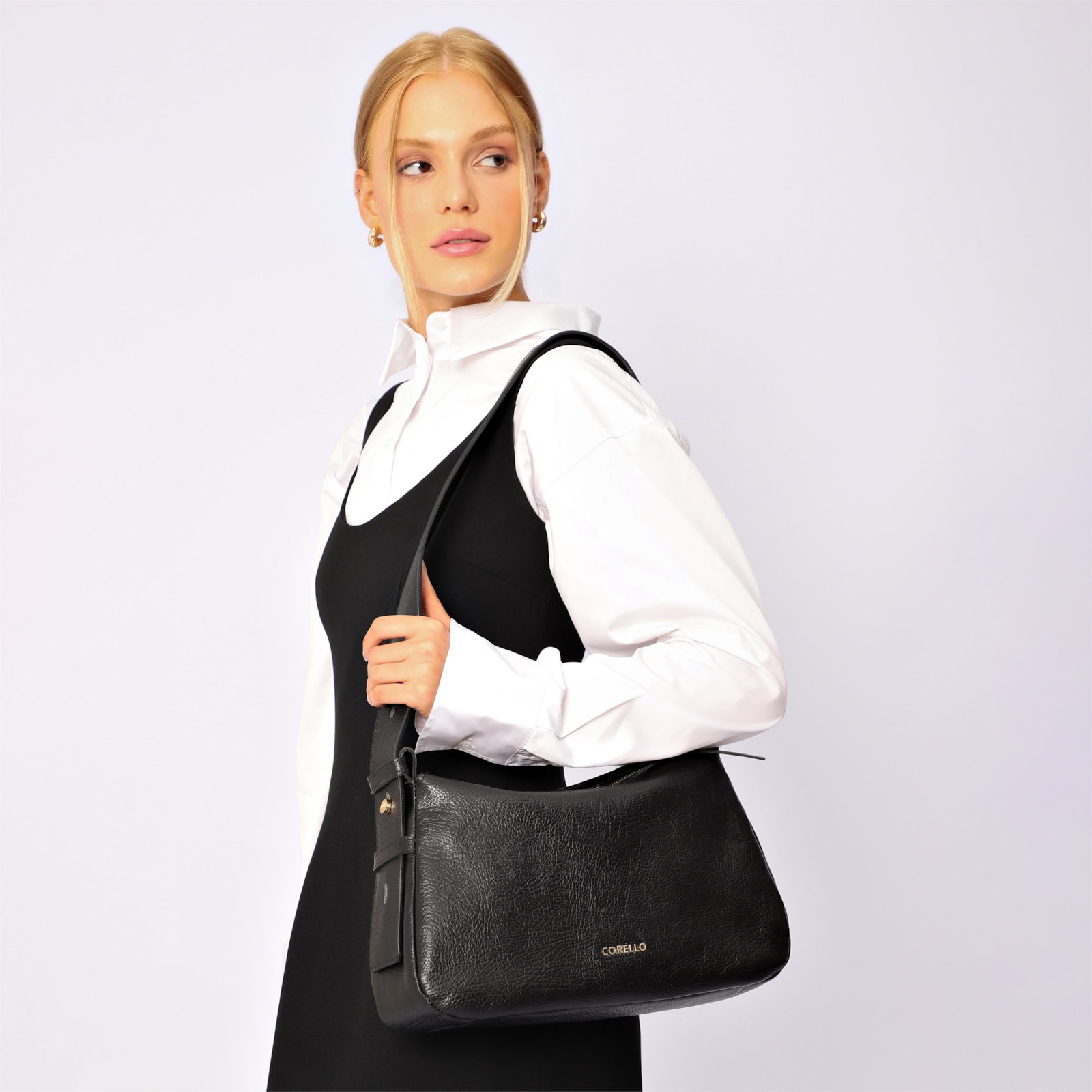 Bolsa De Ombro Couro Antique Preto