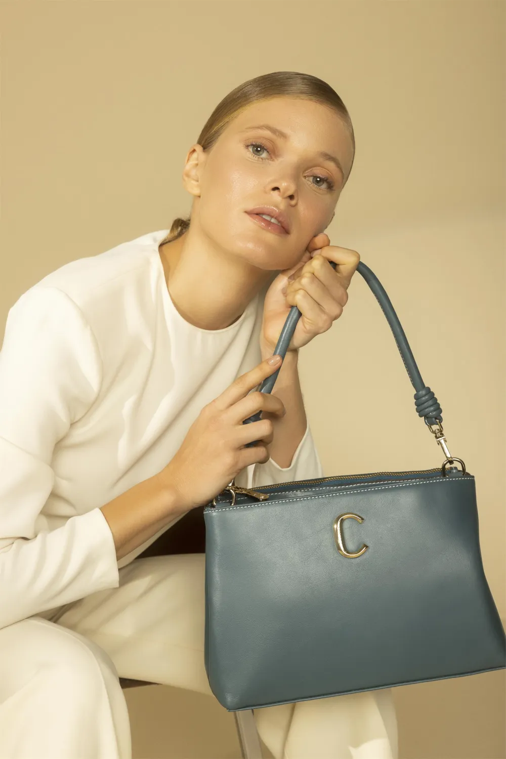 Bolsa De Ombro Couro Azul - imagem 7