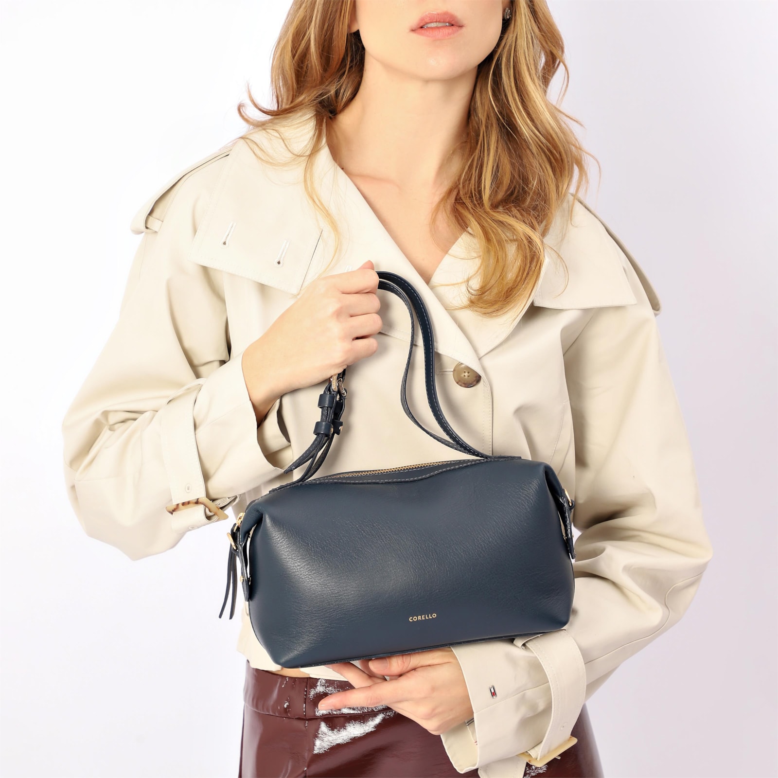 Bolsa De Ombro Couro Azul