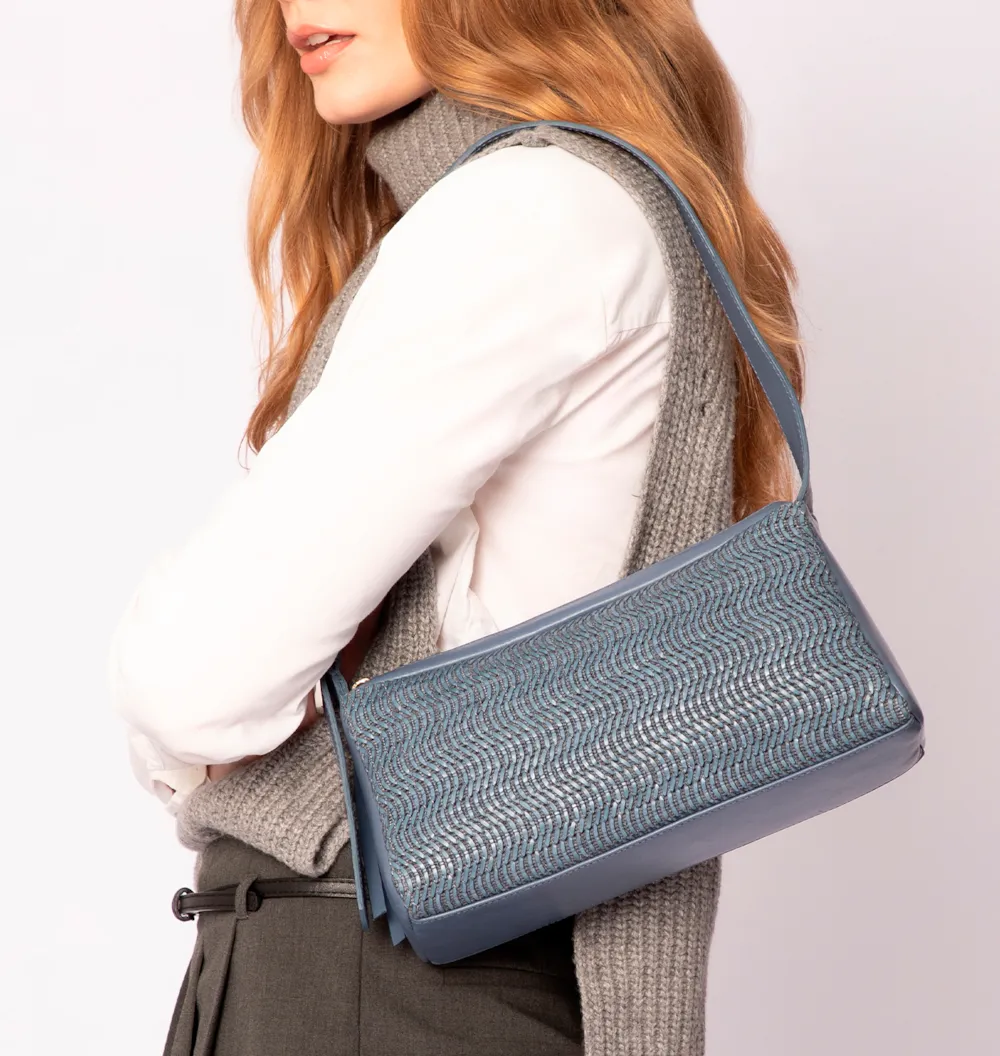 Bolsa De Ombro Couro Azul/Alt Tramado Azul Claro - imagem 2