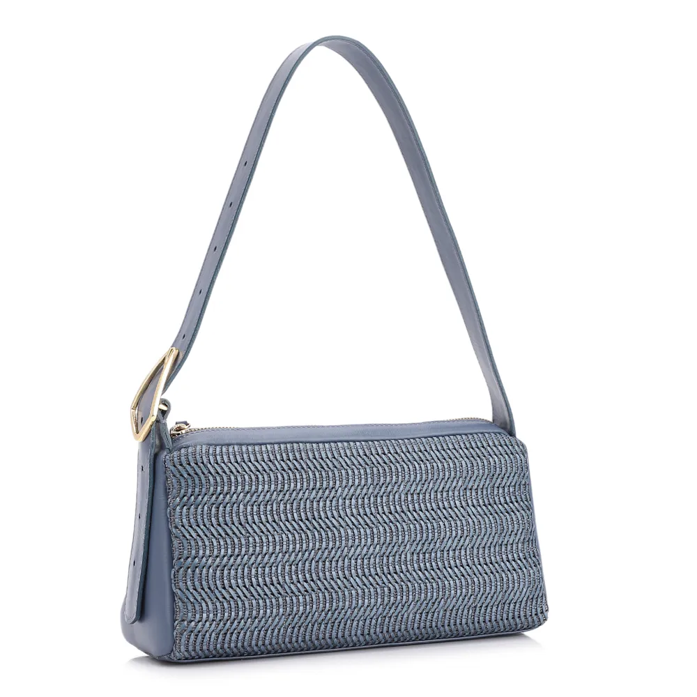 Bolsa De Ombro Couro Azul/Alt Tramado Azul Claro - imagem 3