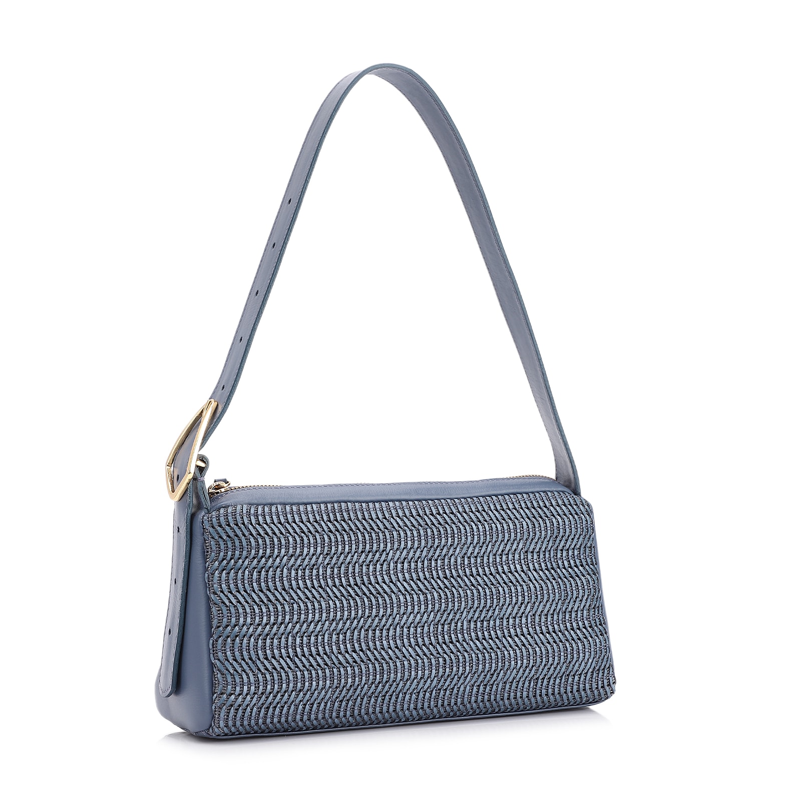 Bolsa De Ombro Couro Azul/Alt Tramado Azul Claro