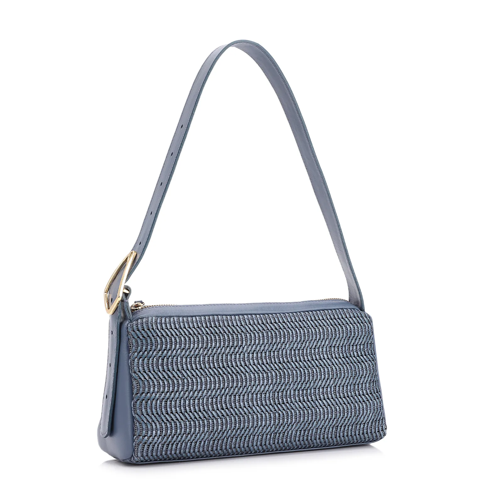 Bolsa De Ombro Couro Azul/Alt Tramado Azul Claro