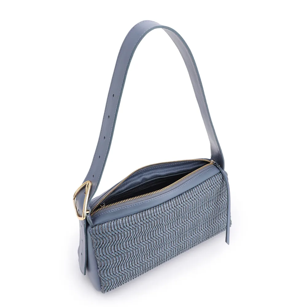 Bolsa De Ombro Couro Azul/Alt Tramado Azul Claro - imagem 5