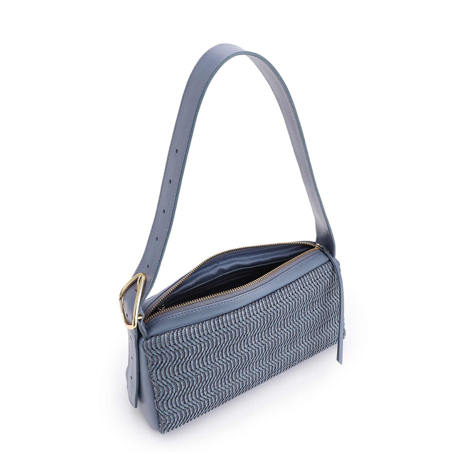 Bolsa De Ombro Couro Azul/Alt Tramado Azul Claro